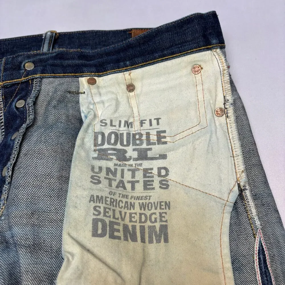 RRL Double RL Slim Fit Japan Woven Selvedge Denim Jeans Men's 29x32 Whiskering